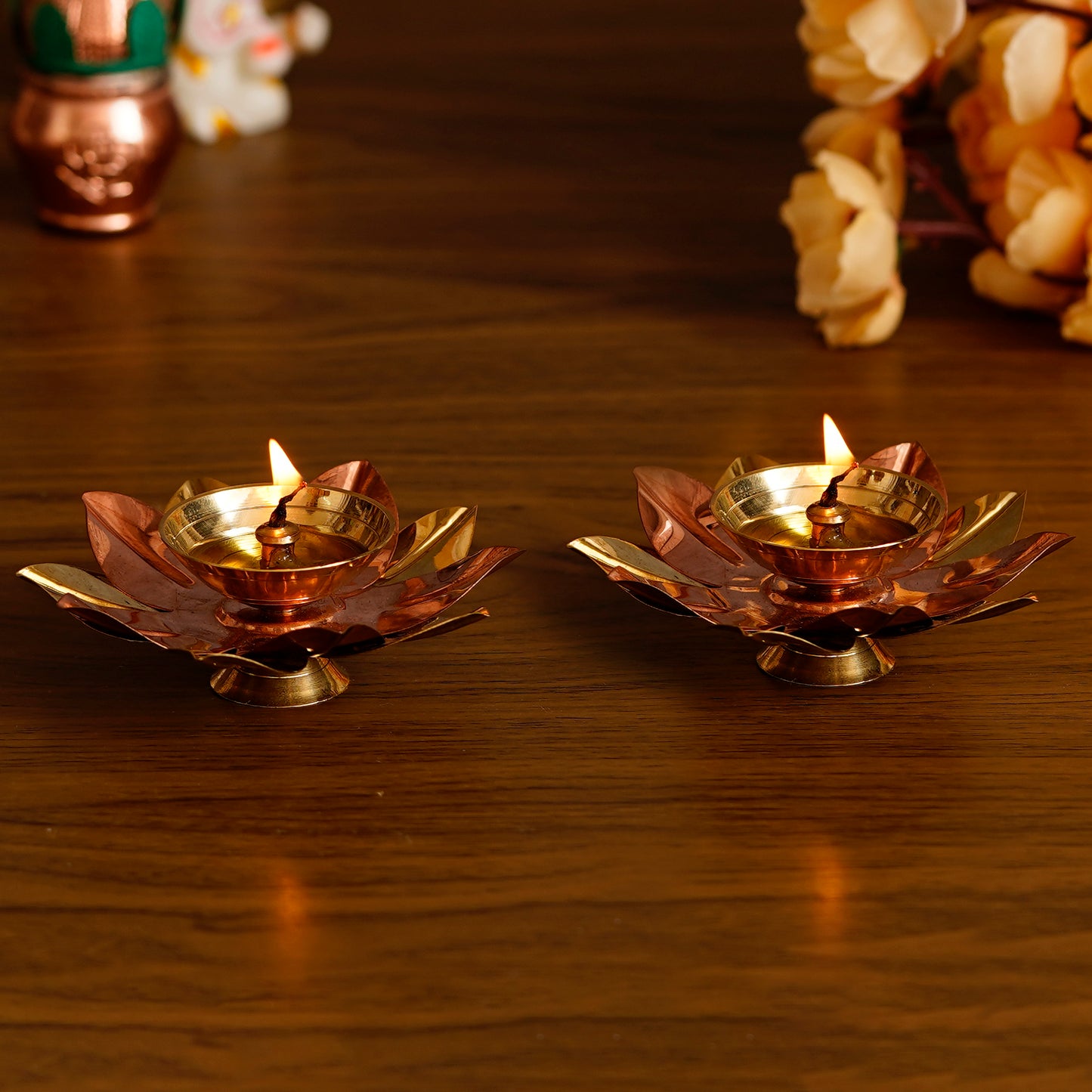 eCraftIndia Set of 2 Floral Shape Metal Diya - Utility Mart