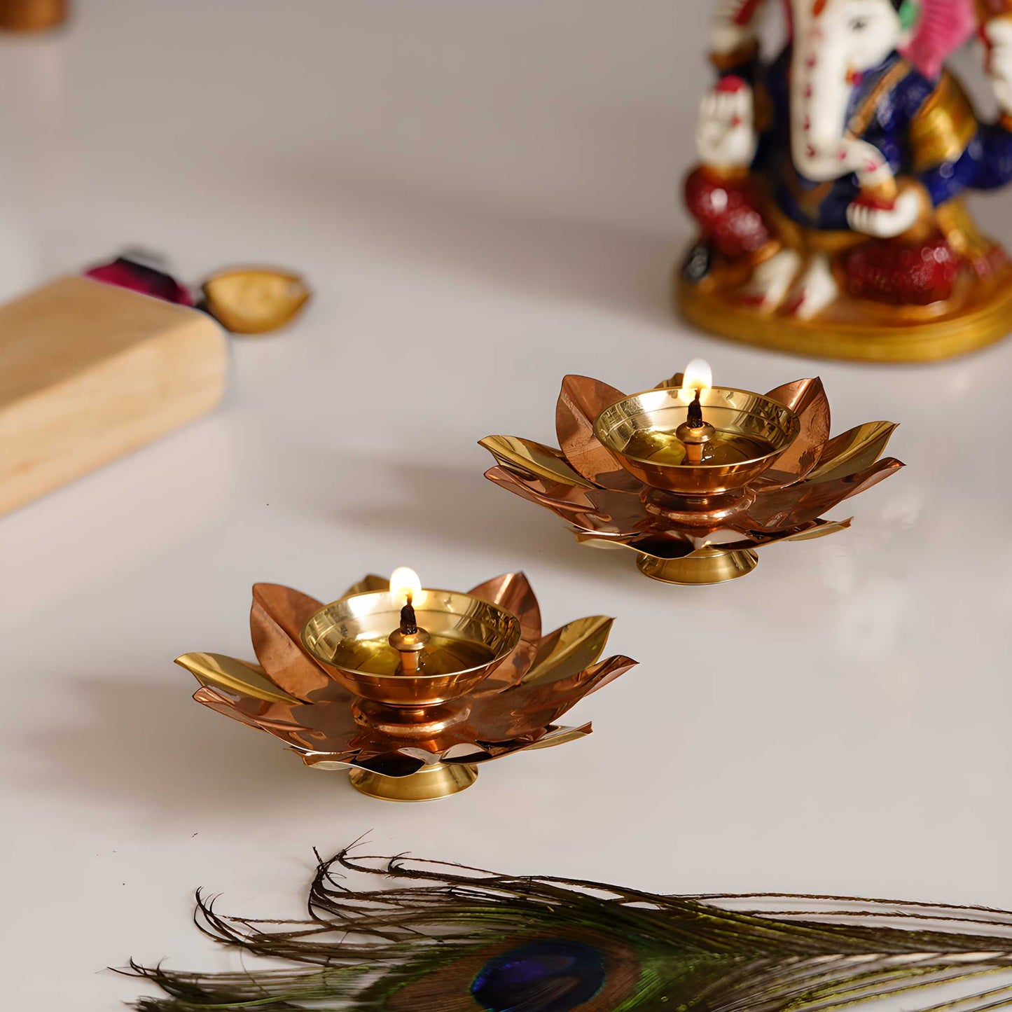 eCraftIndia Set of 2 Floral Shape Metal Diya - Utility Mart