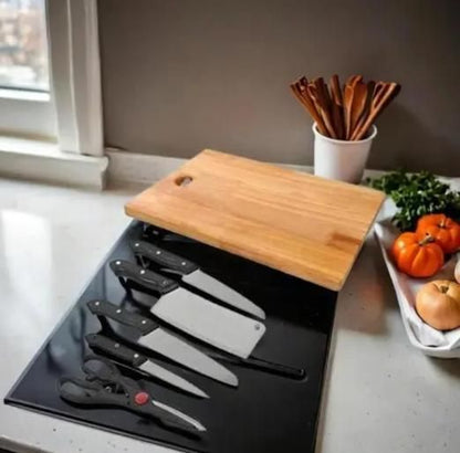 Wooden Chopping Board With 5-Pcs Knife Set - Utility Mart 