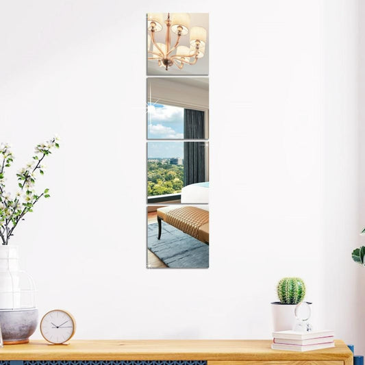 4 Big Square Silver 3D Acrylic Mirror Wall Sticker - Utility Mart 