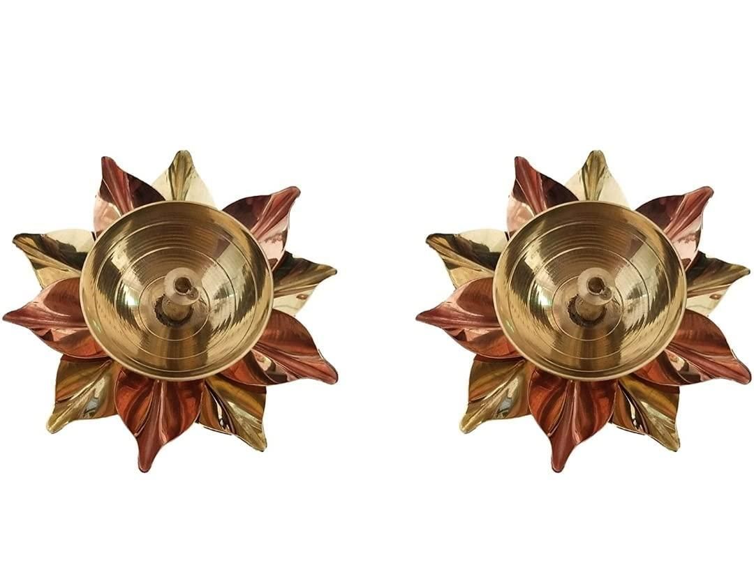 eCraftIndia Set of 2 Floral Shape Metal Diya - Utility Mart 