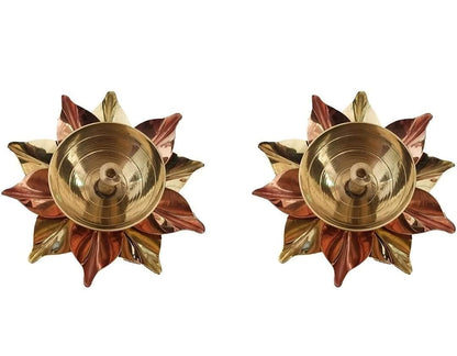 eCraftIndia Set of 2 Floral Shape Metal Diya - Utility Mart 