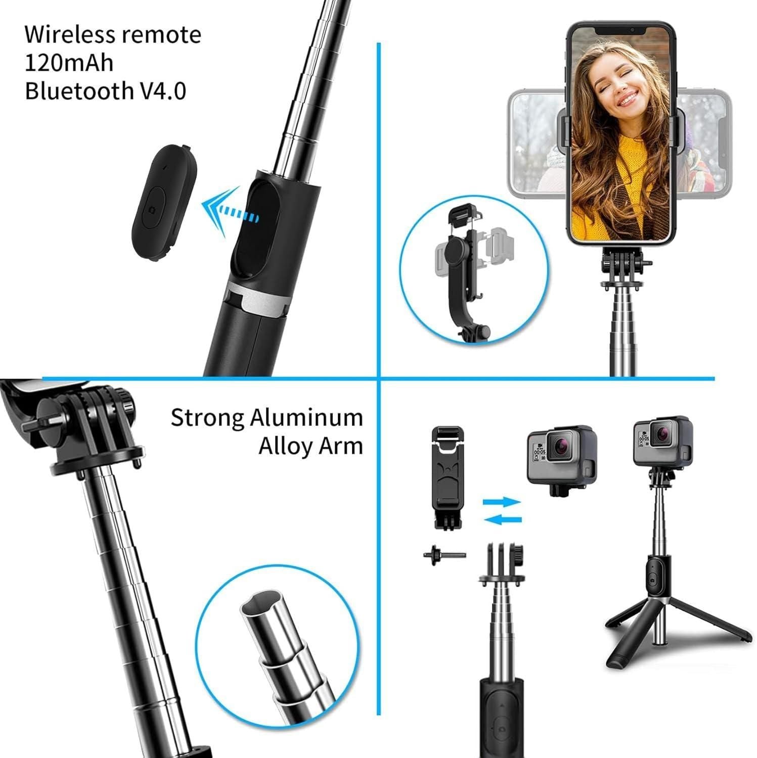 Extendable Flash 3-in-1 Selfie Stick Tripod with Bluetooth Remote - Utility Mart 