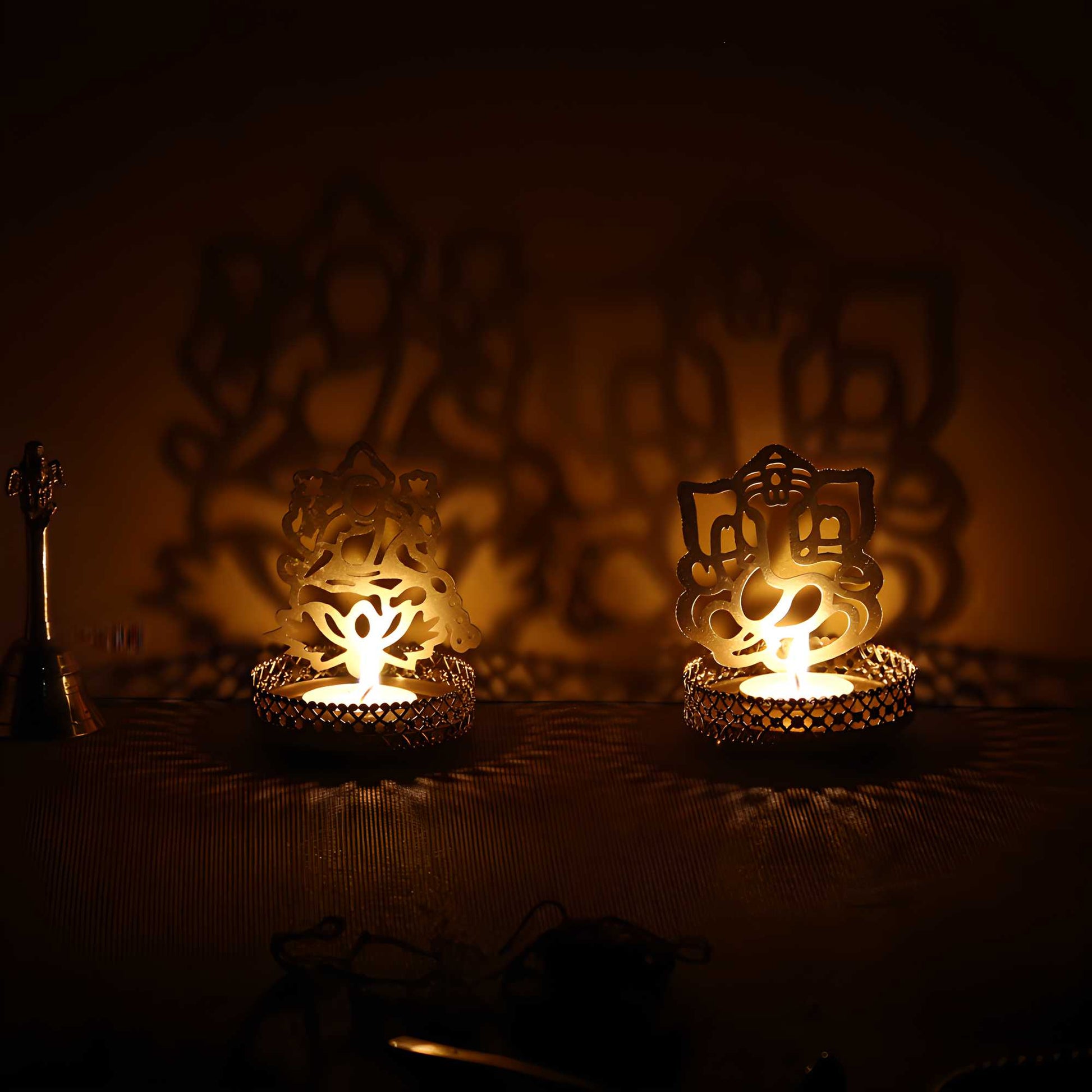 eCraftIndia Lord Ganesha and Laxmi Shadow Tea Light Holder - Utility Mart 