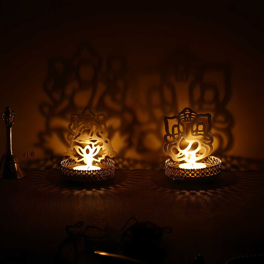 eCraftIndia Lord Ganesha and Laxmi Shadow Tea Light Holder - Utility Mart 