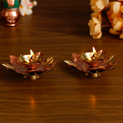 eCraftIndia Set of 2 Floral Shape Metal Diya - Utility Mart 