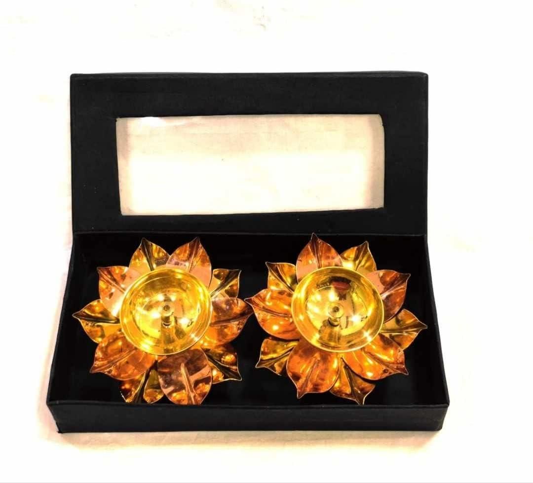 eCraftIndia Set of 2 Floral Shape Metal Diya - Utility Mart 