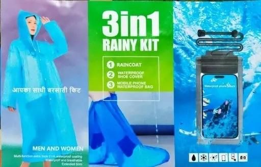 Unisex 3 in 1 Rain Coat (1 Rain Coat, 1 Mobile Cover & 1 Rain Shoe) - Utility Mart 
